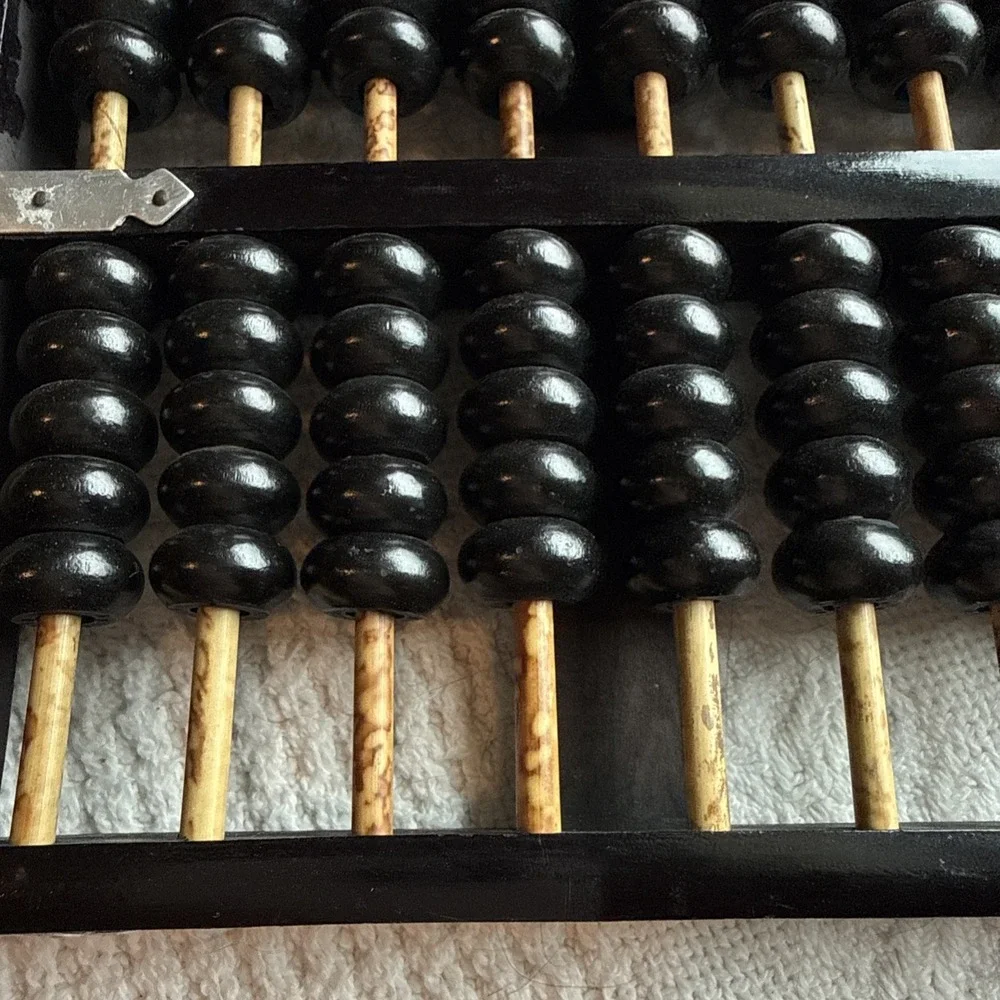Vintage Wooden Abacus Counting Frame Black Beads Asian Math Learning Tool